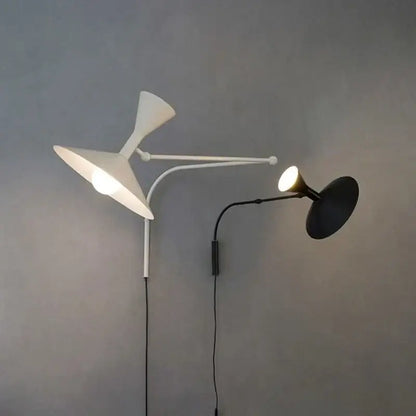 Industrial retro black & white swing arm wall lamp bedroom light