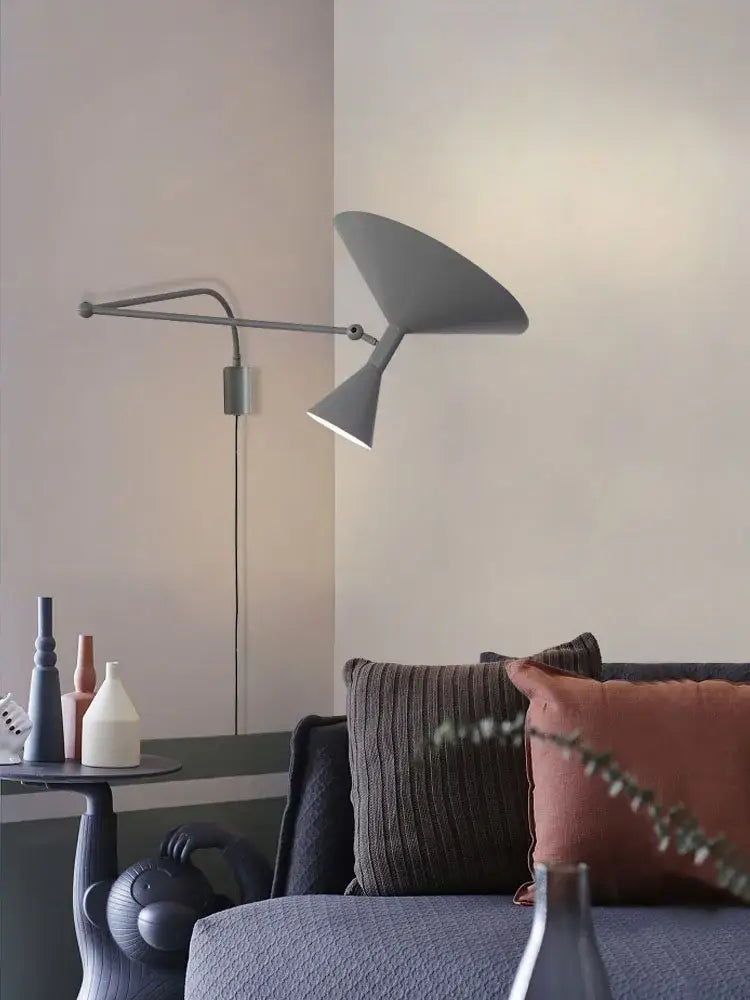 Industrial retro black & white swing arm wall lamp bedroom light