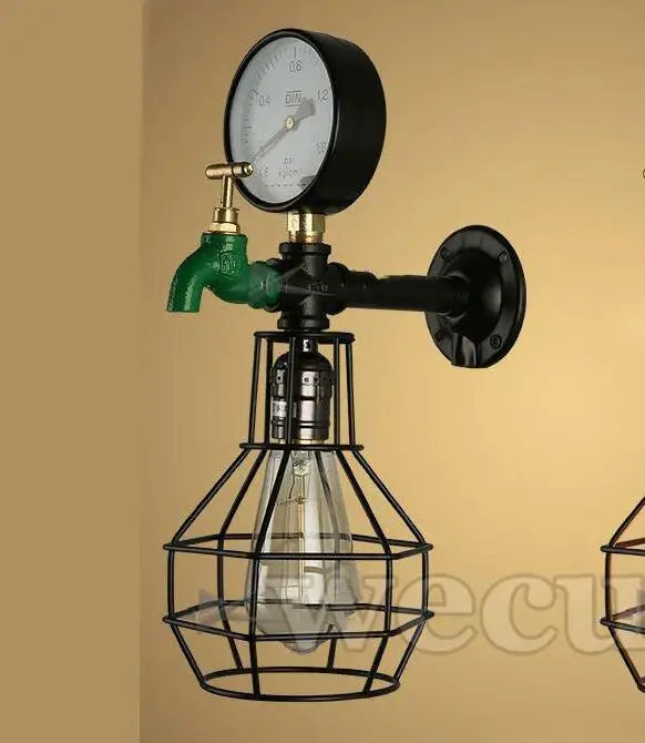 Industrial retro green faucet wall light bedroom steam punk lamp
