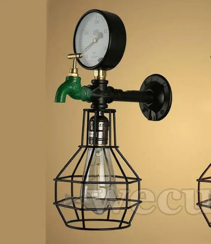 Industrial retro green faucet wall light bedroom steam punk lamp
