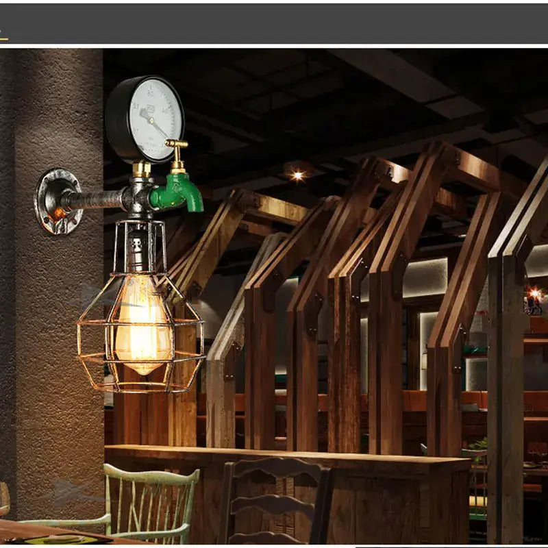 Industrial retro green faucet wall light bedroom steam punk lamp
