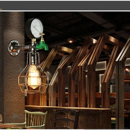 Industrial retro green faucet wall light bedroom steam punk lamp