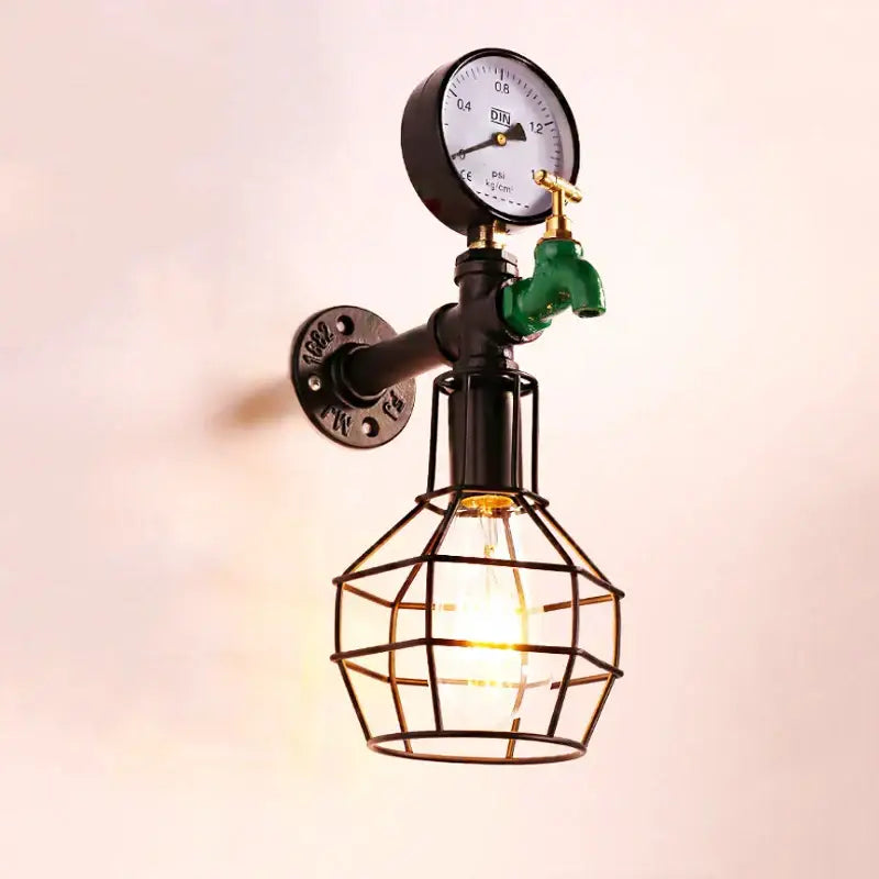 Industrial retro green faucet wall light bedroom steam punk lamp