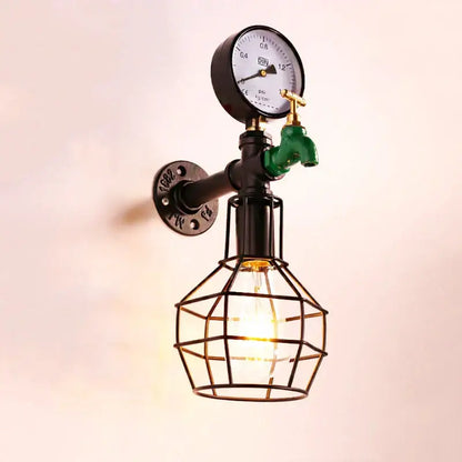 Industrial retro green faucet wall light bedroom steam punk lamp