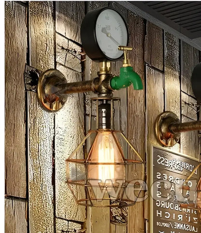 Industrial retro green faucet wall light bedroom steam punk lamp