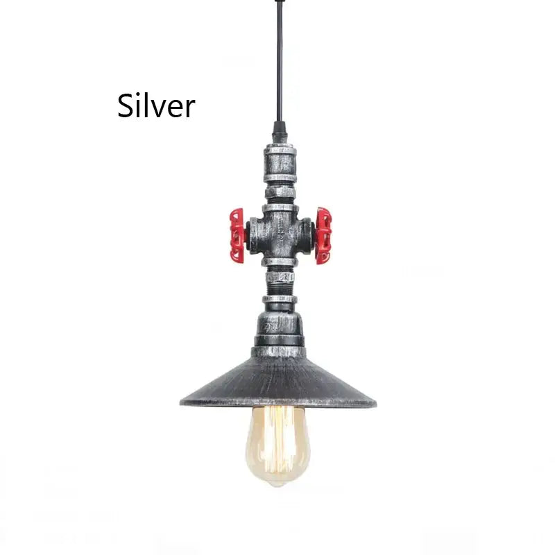 Industrial retro loft iron pipe pendant lamp dining room red valves