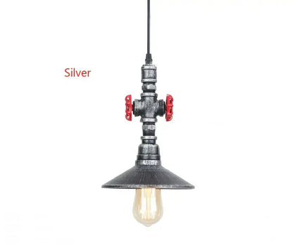 Industrial retro loft iron pipe pendant lamp dining room red valves