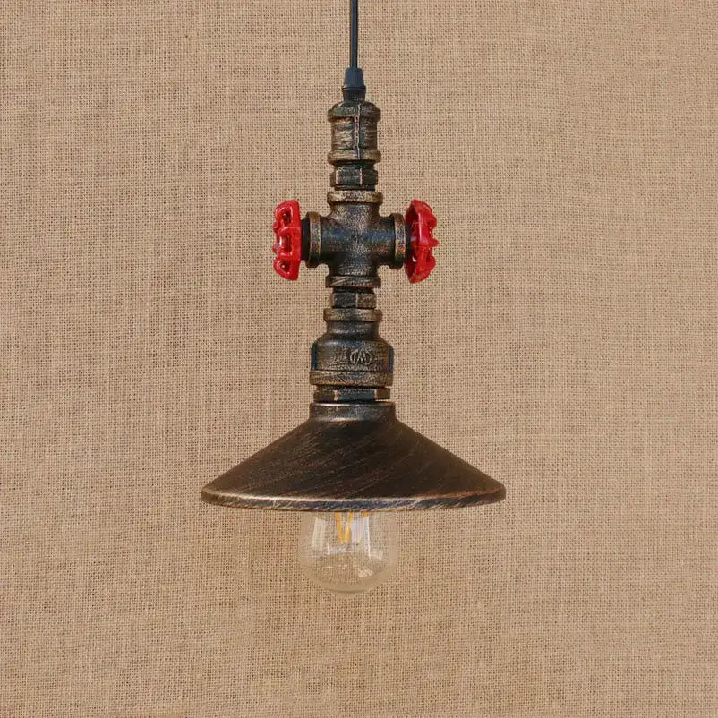 Industrial retro loft iron pipe pendant lamp dining room red valves