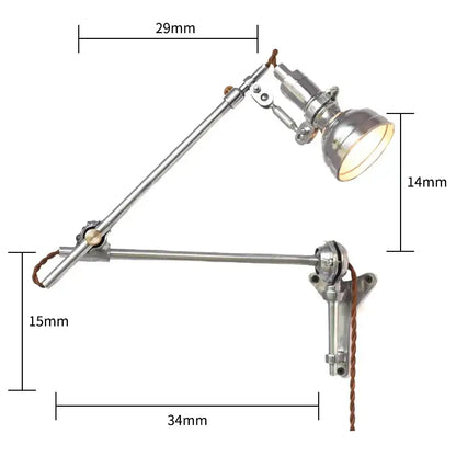 Industrial retro silver wall lamp bedroom articulated sconce