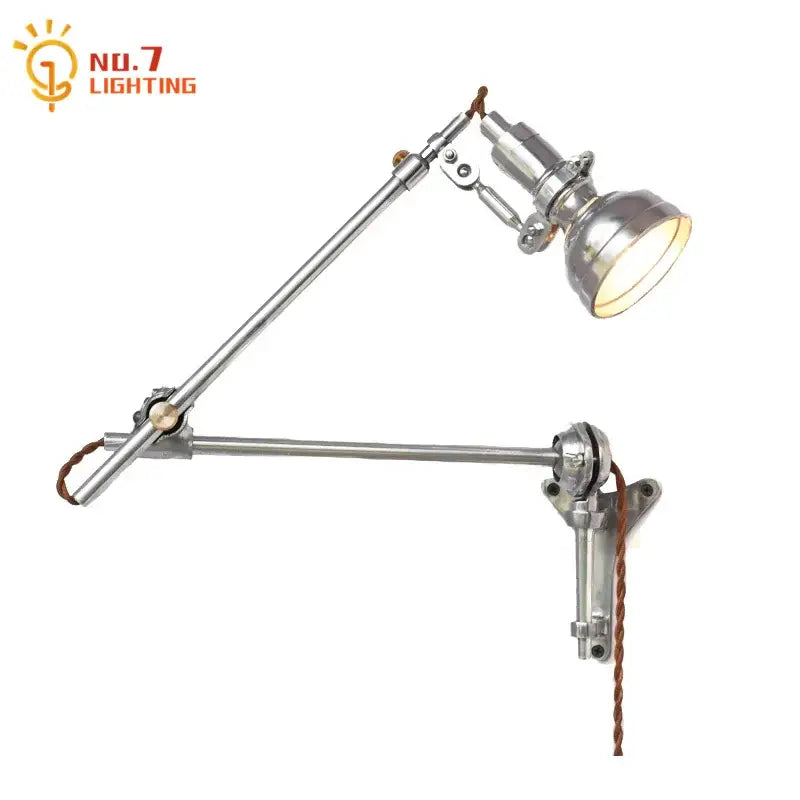 Industrial retro silver wall lamp bedroom articulated sconce