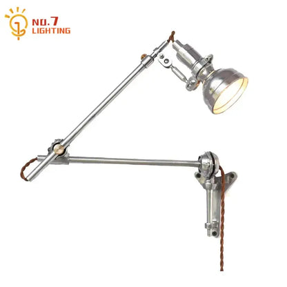 Industrial retro silver wall lamp bedroom articulated sconce
