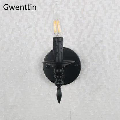 Industrial retro wall sconces black iron candle light bedroom decor