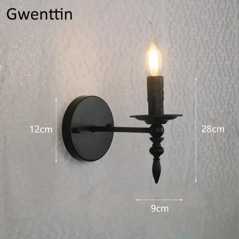 Industrial retro wall sconces black iron candle light bedroom decor
