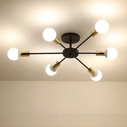 Industrial rod iron wood ceiling lamp living room globe chandelier
