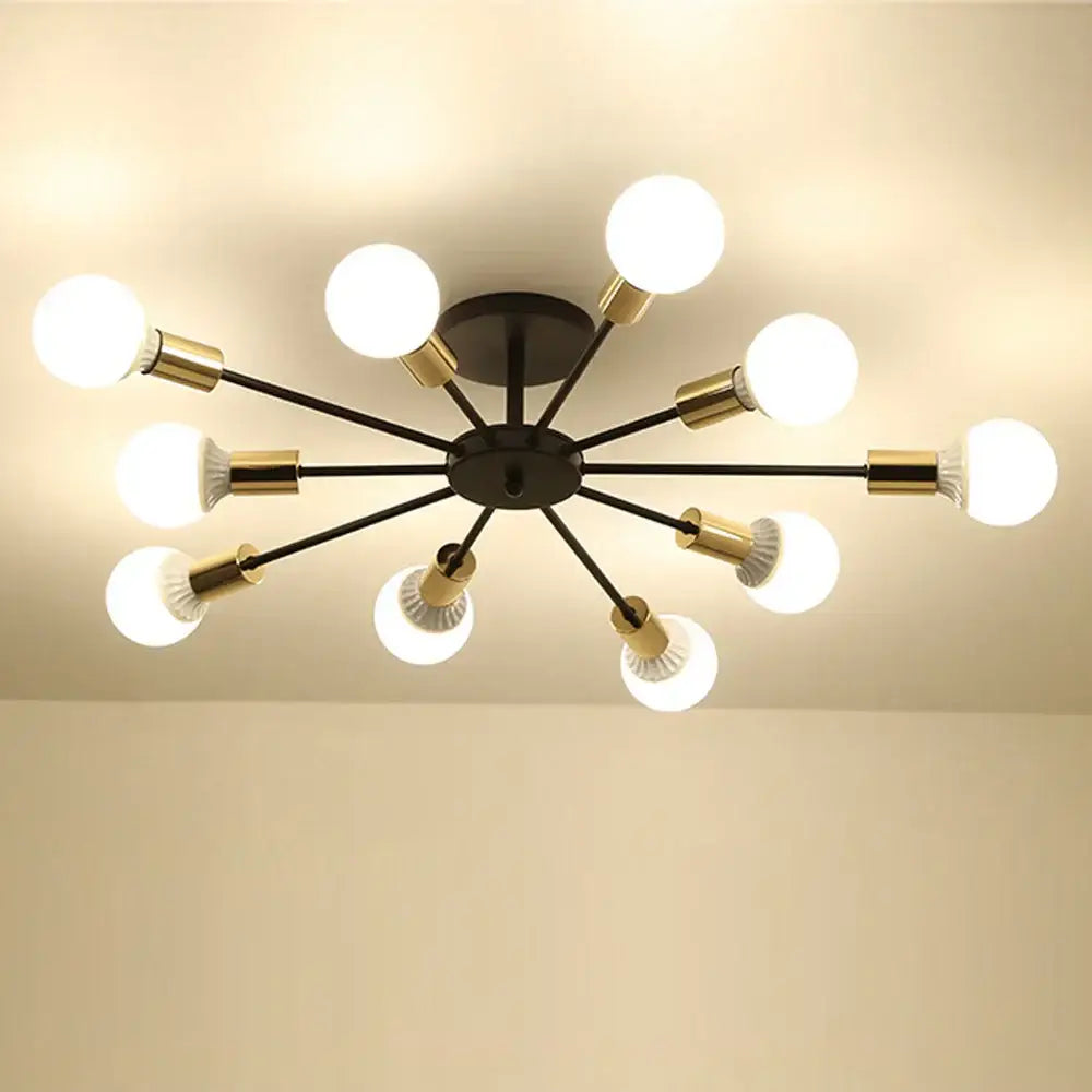 Industrial rod iron wood ceiling lamp living room globe chandelier