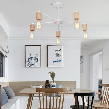 Industrial rod iron wood ceiling lamp living room globe chandelier