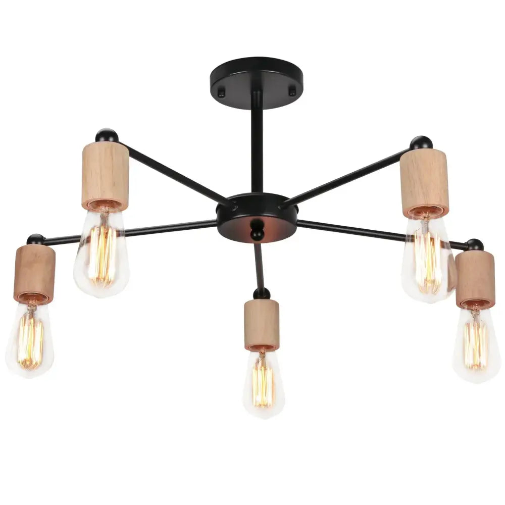 Industrial rod iron wood ceiling lamp living room globe chandelier