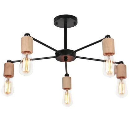 Industrial rod iron wood ceiling lamp living room globe chandelier