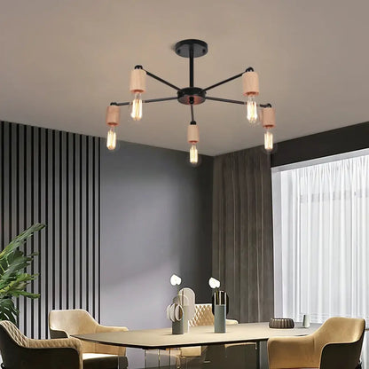 Industrial rod iron wood ceiling lamp living room globe chandelier