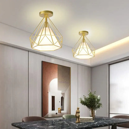 Industrial rose gold & brass ceiling light for living room