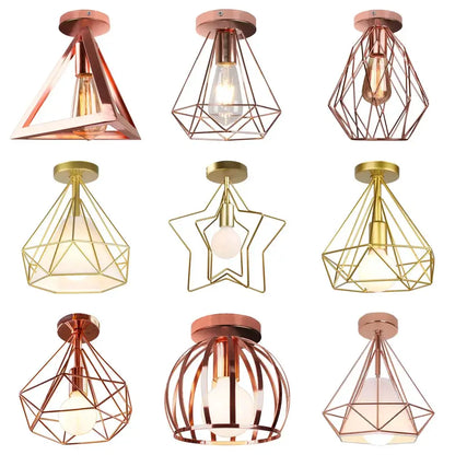 Industrial rose gold & brass ceiling light for living room