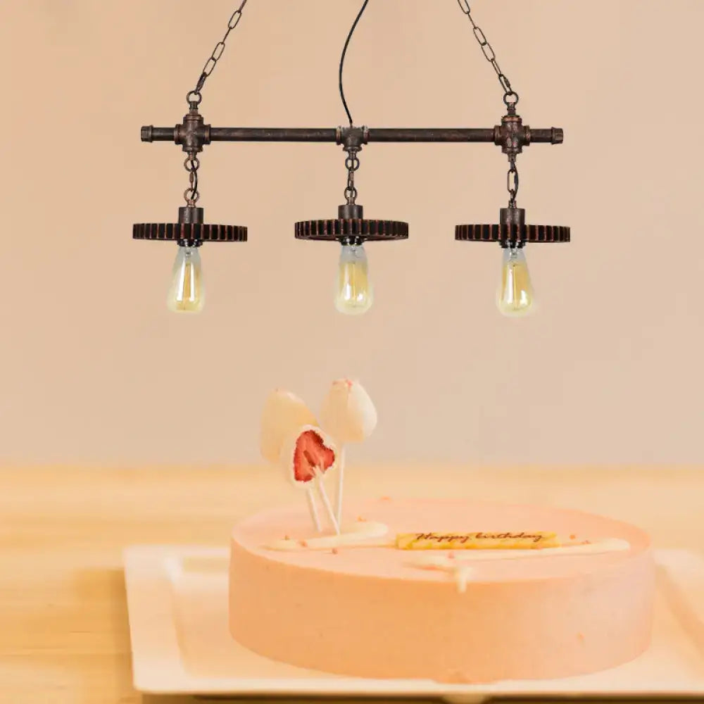 Industrial rust finish gear island pendant light dining room