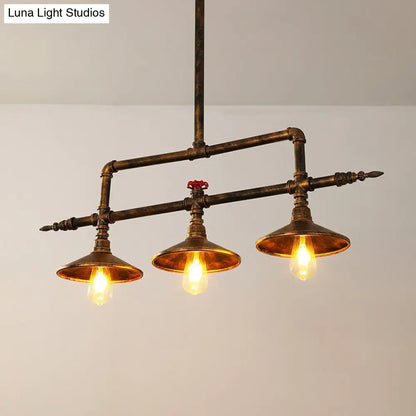 DecorBites™ Industrial Rust Iron Hanging Ceiling Lamp with Water Pipe Design & 3 Bell-Shaped Lights