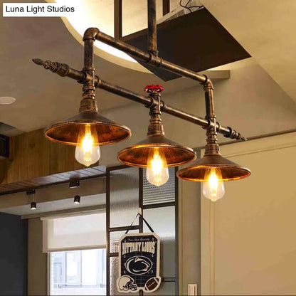 DecorBites™ Industrial Rust Iron Hanging Ceiling Lamp with Water Pipe Design & 3 Bell-Shaped Lights