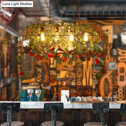 Industrial rust metal flower bird cage chandelier dining room light