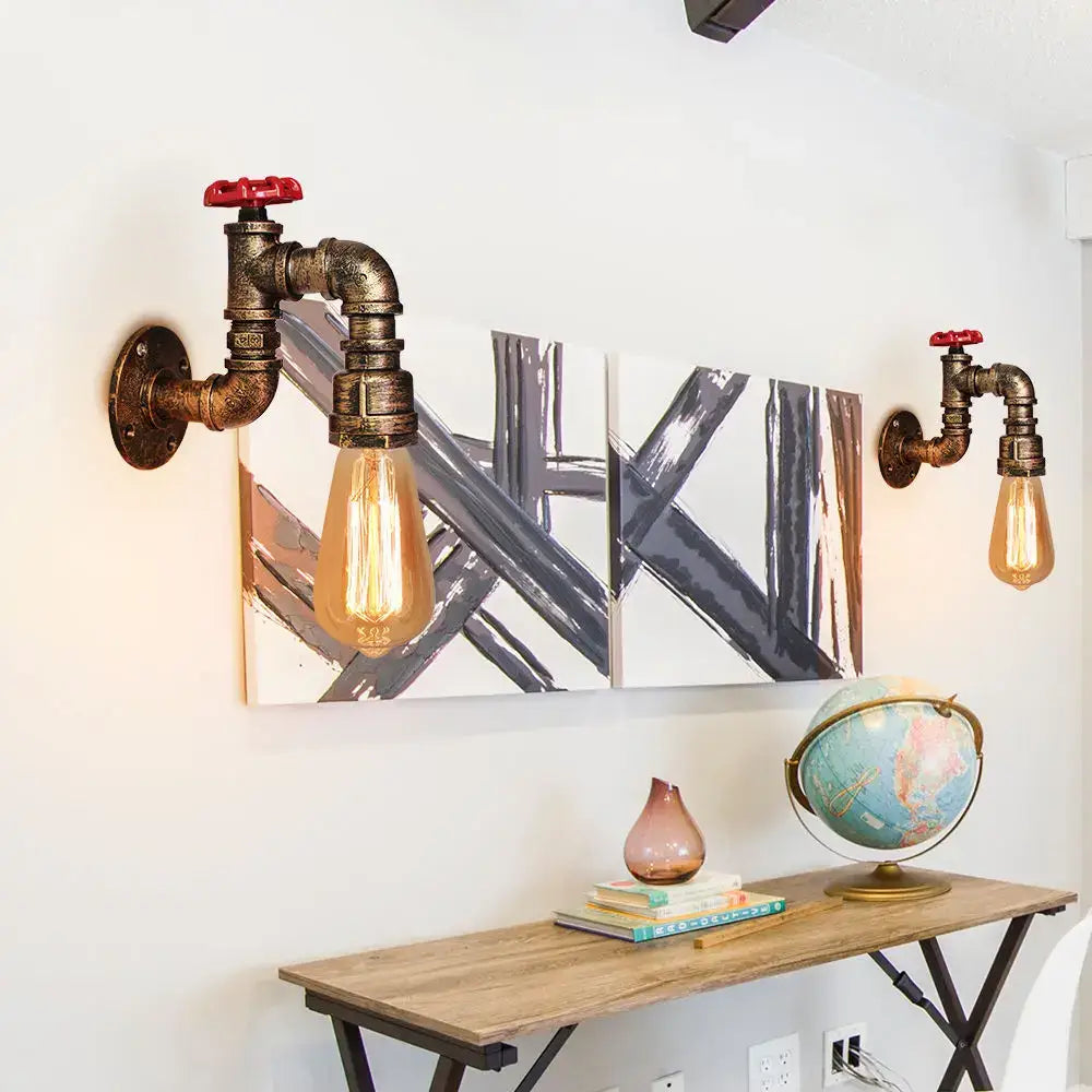 Industrial rusted iron water pipe wall lamp bar lighting fixture