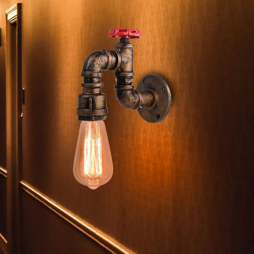 Industrial rusted iron water pipe wall lamp bar lighting fixture