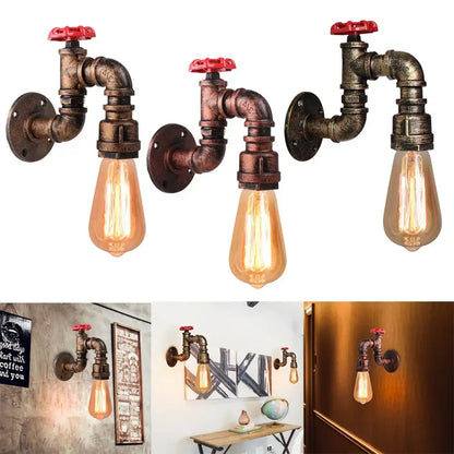 Industrial rusted iron water pipe wall lamp bar lighting fixture