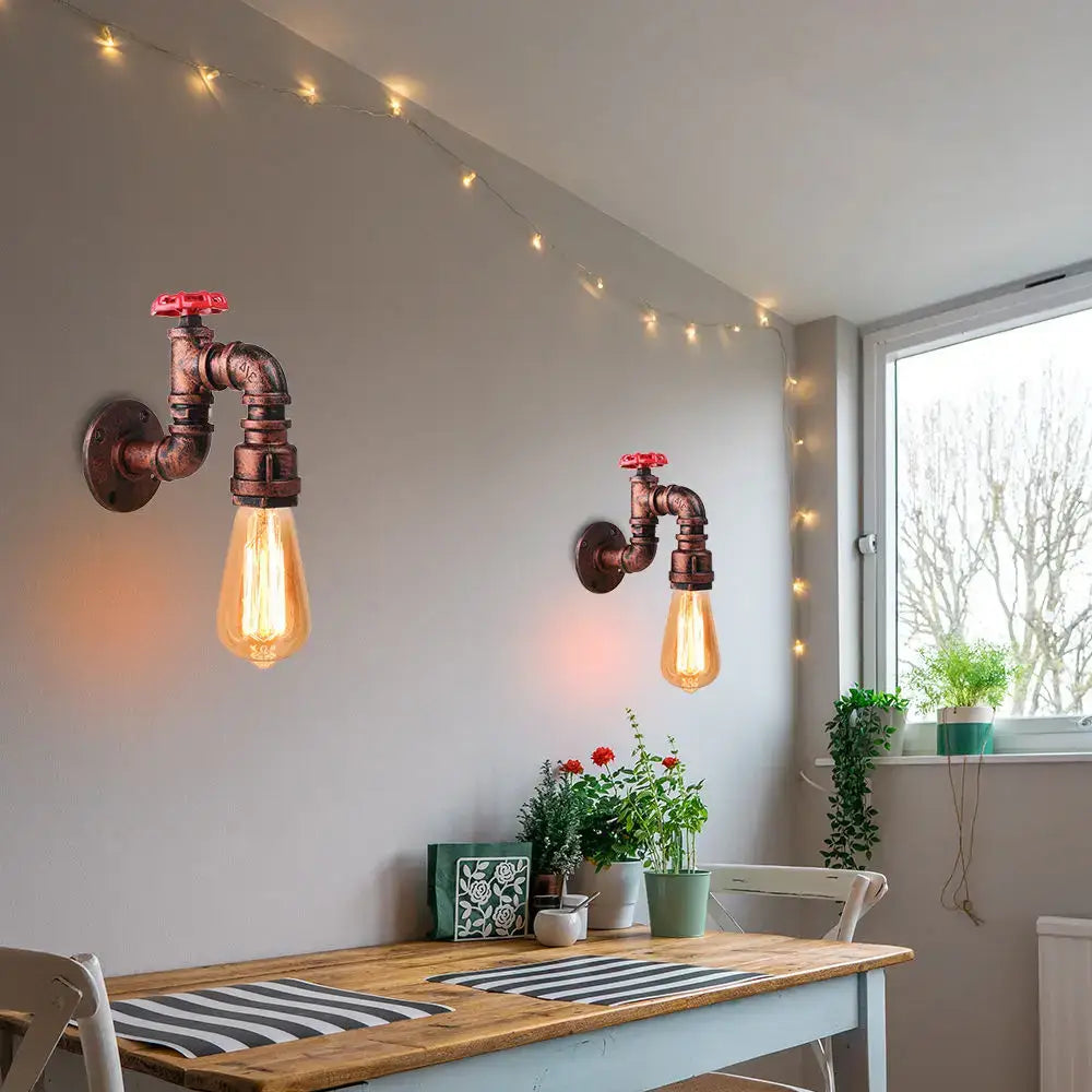 Industrial rusted iron water pipe wall lamp bar lighting fixture