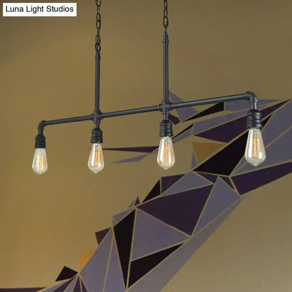 Industrial rustic black metal linear piped island lighting living room