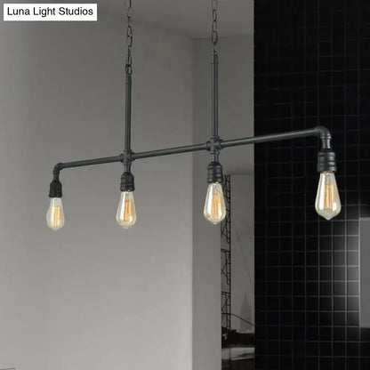 Industrial rustic black metal linear piped island lighting living room
