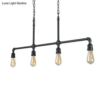 Industrial rustic black metal linear piped island lighting living room