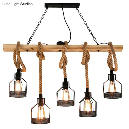 Industrial rustic hemp rope chandelier dining room pendant light