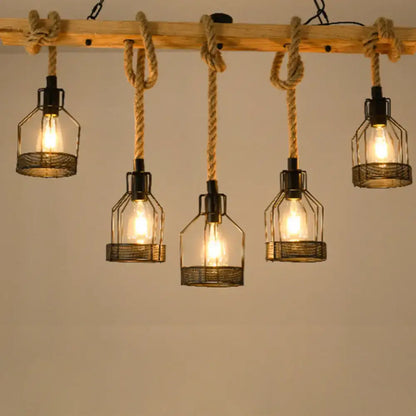 Industrial rustic hemp rope chandelier dining room pendant light
