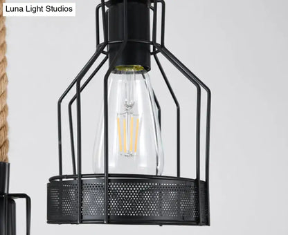 Industrial rustic hemp rope chandelier dining room pendant light