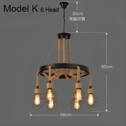 Industrial rustic pendant lights dining room rope and wire cages