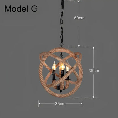 Industrial rustic pendant lights dining room rope and wire cages