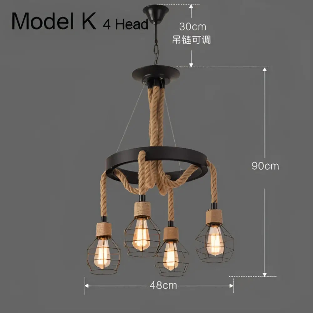 Industrial rustic pendant lights dining room rope and wire cages