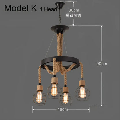 Industrial rustic pendant lights dining room rope and wire cages