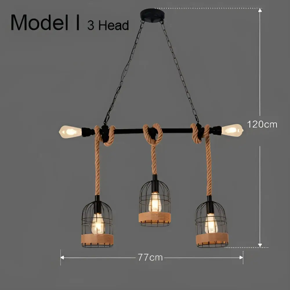 Industrial rustic pendant lights dining room rope and wire cages