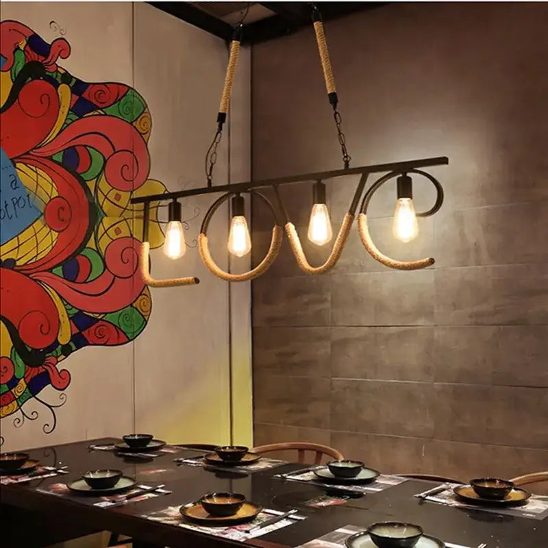Industrial rustic pendant lights dining room rope and wire cages