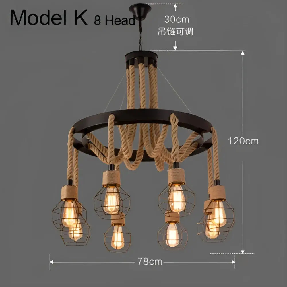 Industrial rustic pendant lights dining room rope and wire cages