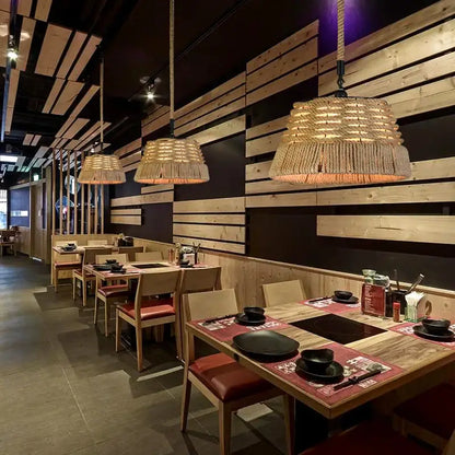 Industrial rustic pendant lights dining room rope and wire cages