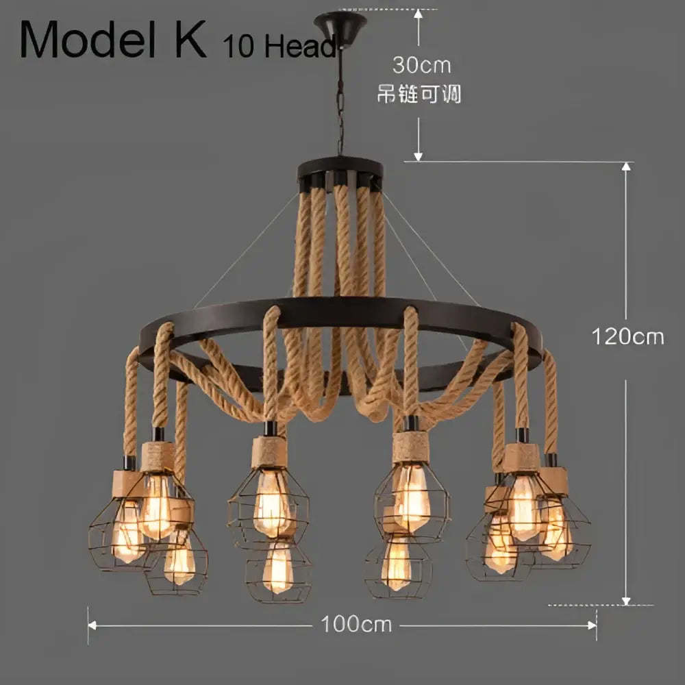 Industrial rustic pendant lights dining room rope and wire cages