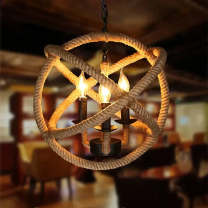 Industrial rustic pendant lights dining room rope and wire cages