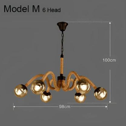 Industrial rustic pendant lights dining room rope and wire cages